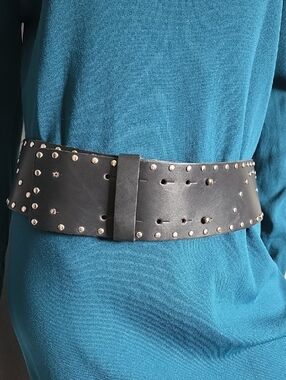 Danier Black Studded Wide Leather Belt